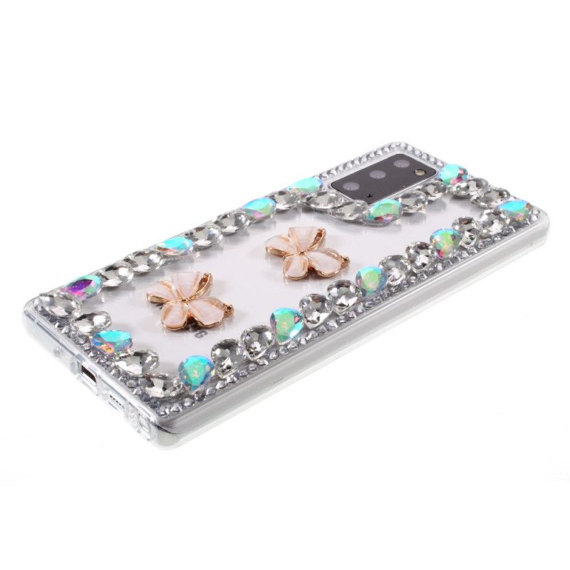 Coque Samsung Galaxy Note 20 Contour Strass Et Papillons