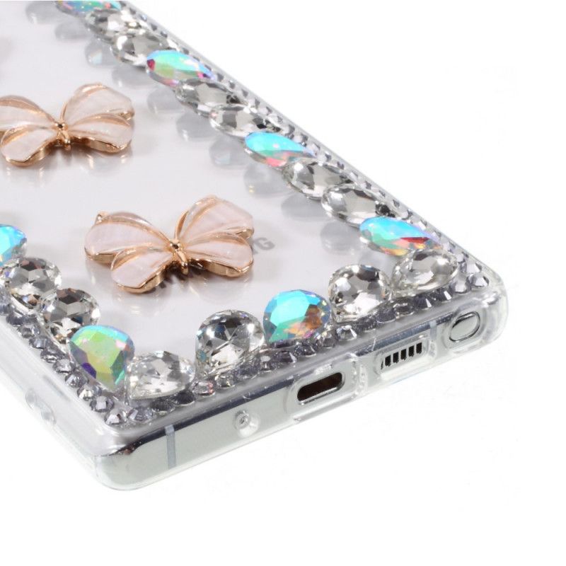 Coque Samsung Galaxy Note 20 Contour Strass Et Papillons