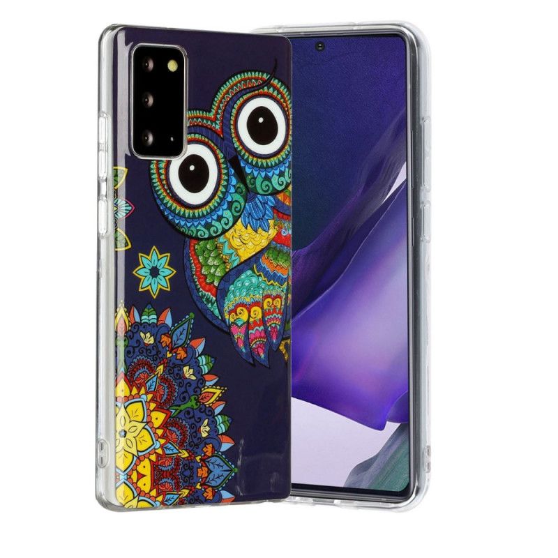 Coque Samsung Galaxy Note 20 Hibou Mandala Fluorescente