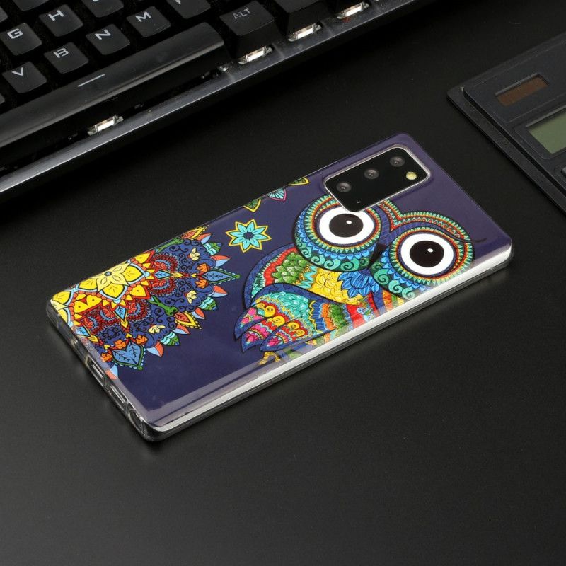 Coque Samsung Galaxy Note 20 Hibou Mandala Fluorescente