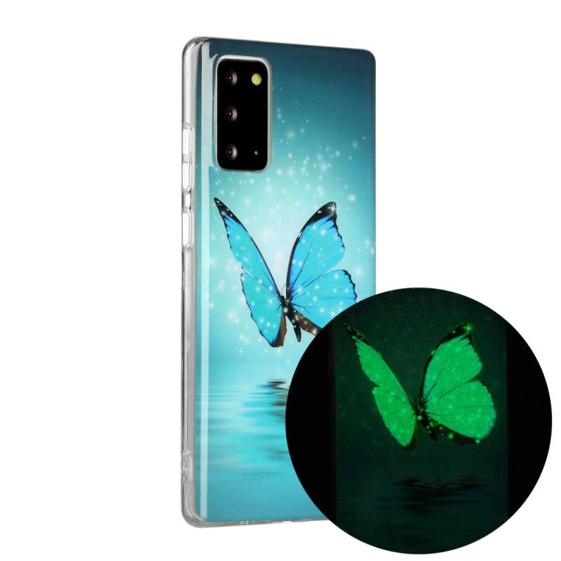 Coque Samsung Galaxy Note 20 Papillon Bleu Fluorescente