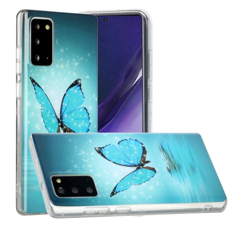 Coque Samsung Galaxy Note 20 Papillon Bleu Fluorescente