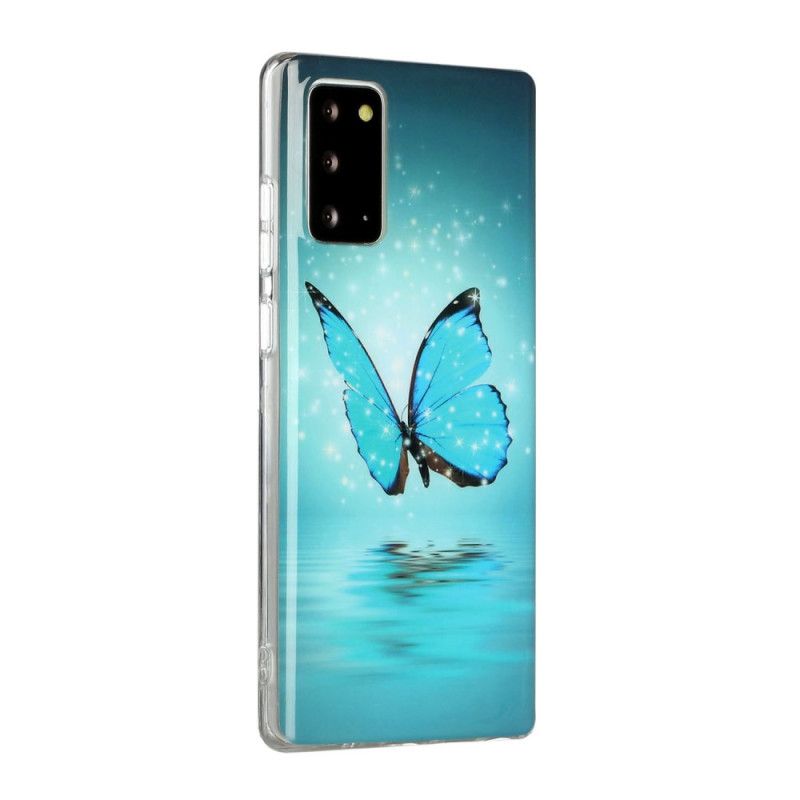 Coque Samsung Galaxy Note 20 Papillon Bleu Fluorescente