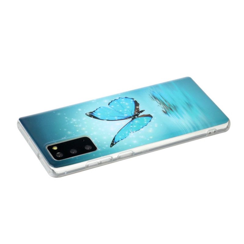 Coque Samsung Galaxy Note 20 Papillon Bleu Fluorescente