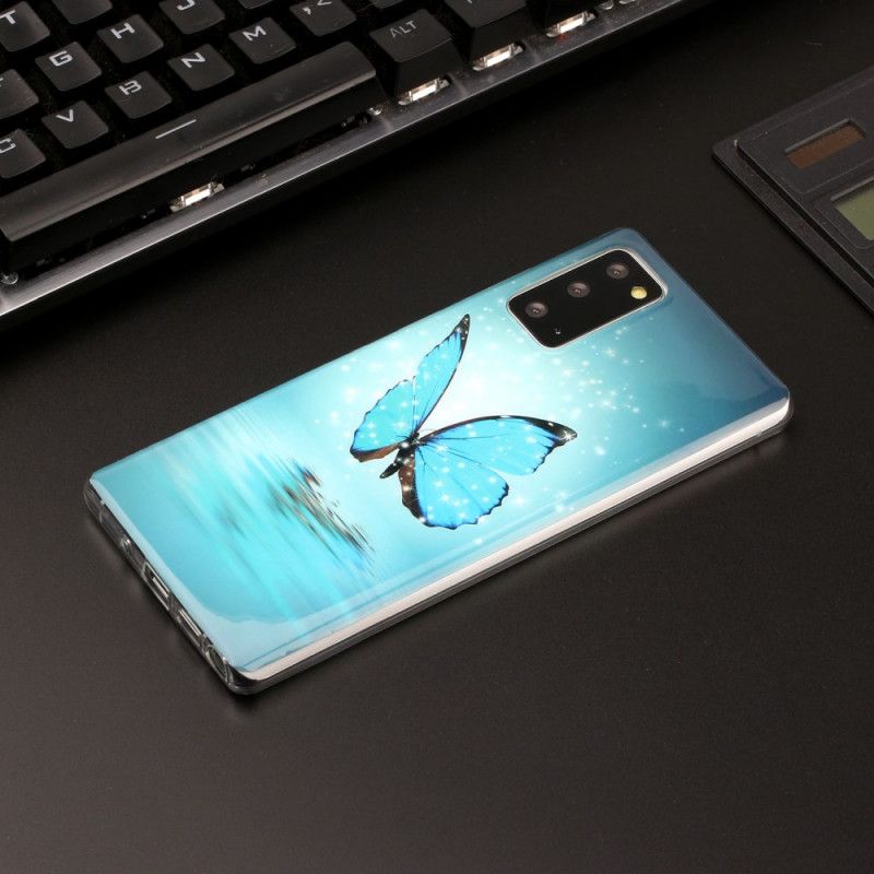 Coque Samsung Galaxy Note 20 Papillon Bleu Fluorescente