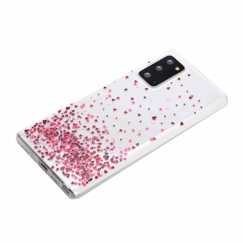 Coque Samsung Galaxy Note 20 Transparente Multiples Coeurs Rouges