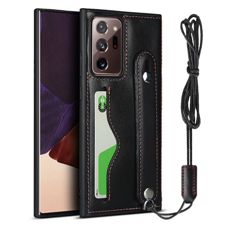 Coque Samsung Galaxy Note 20 Ultra Véritable Cuir Sangle Porte-carte