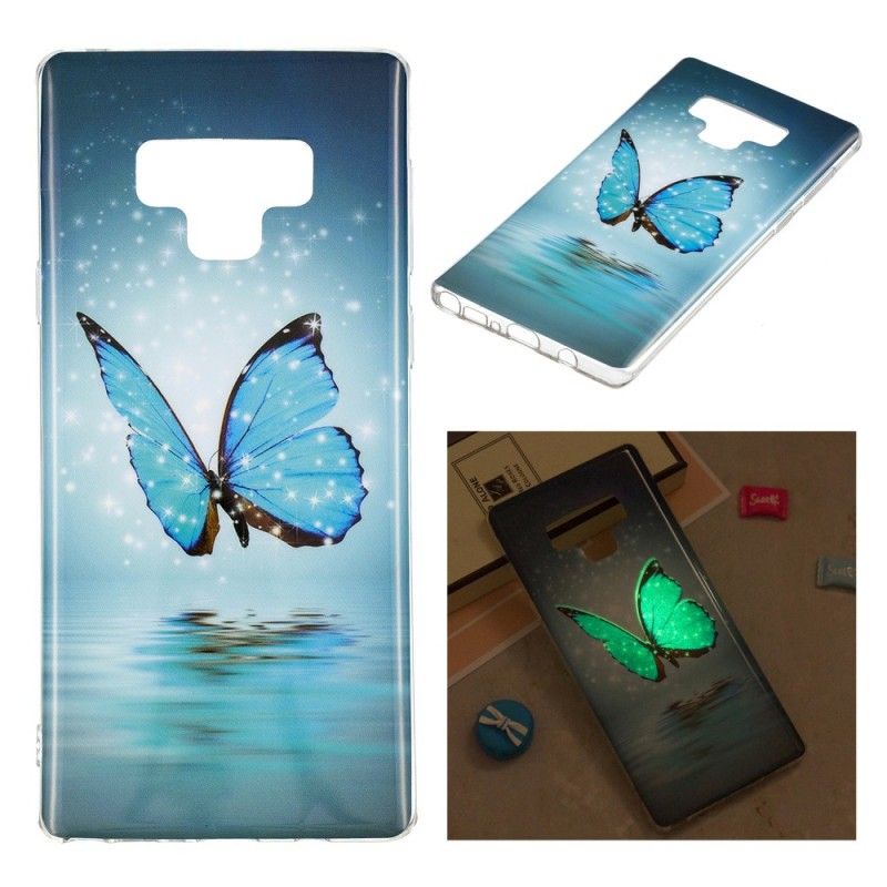 Coque Samsung Galaxy Note 9 Papillon Bleu Fluorescente