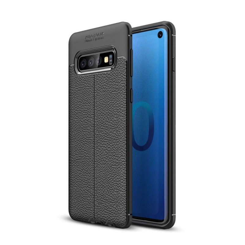 Coque Samsung Galaxy S10 Effet Cuir Litchi Double Line