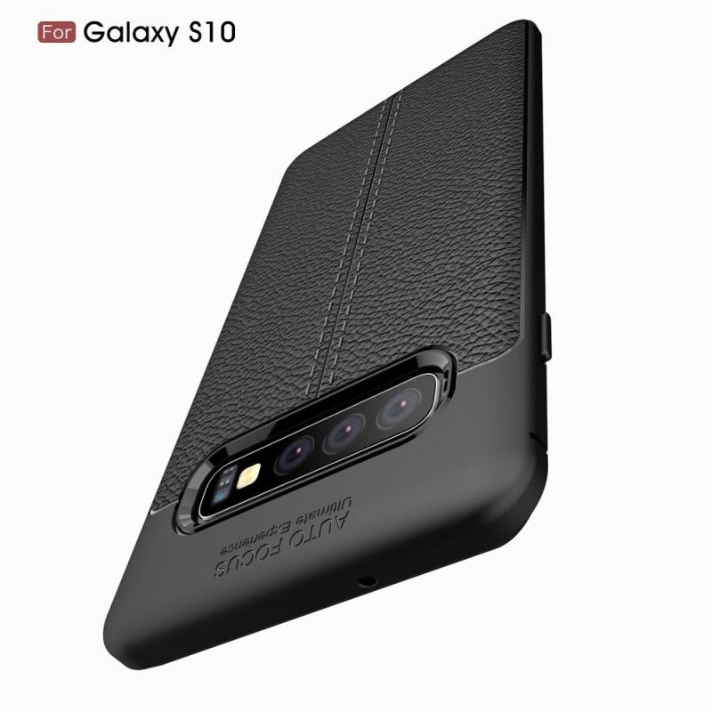 Coque Samsung Galaxy S10 Effet Cuir Litchi Double Line