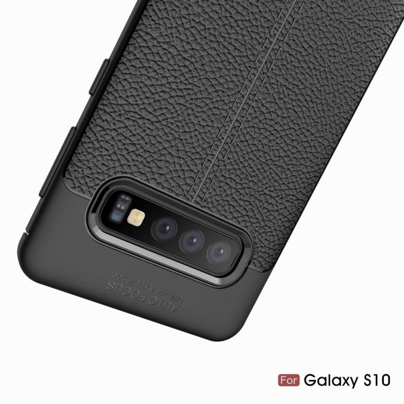 Coque Samsung Galaxy S10 Effet Cuir Litchi Double Line