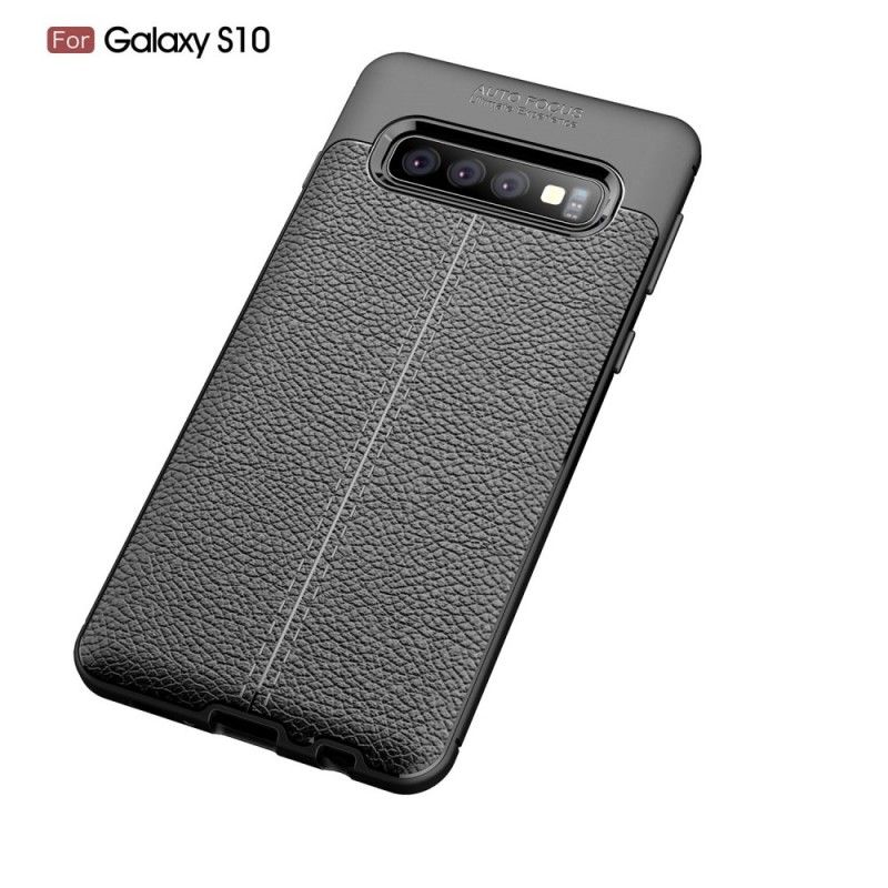 Coque Samsung Galaxy S10 Effet Cuir Litchi Double Line