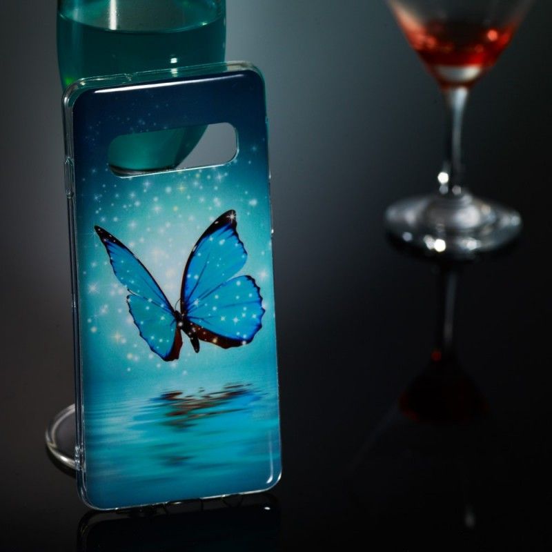 Coque Samsung Galaxy S10 Papillon Bleu Fluorescente