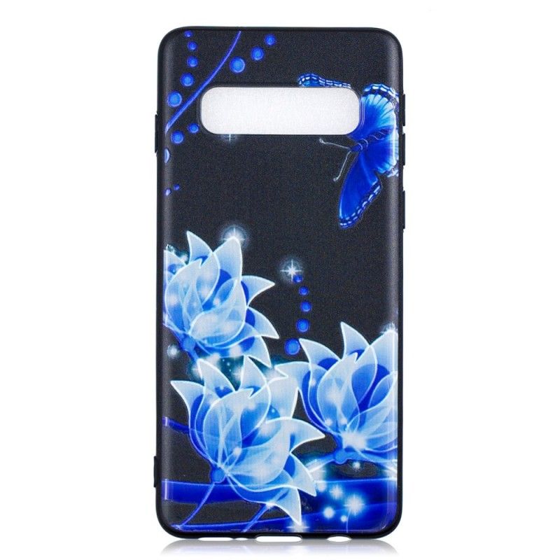 Coque Samsung Galaxy S10 Papillon Et Fleurs Bleus
