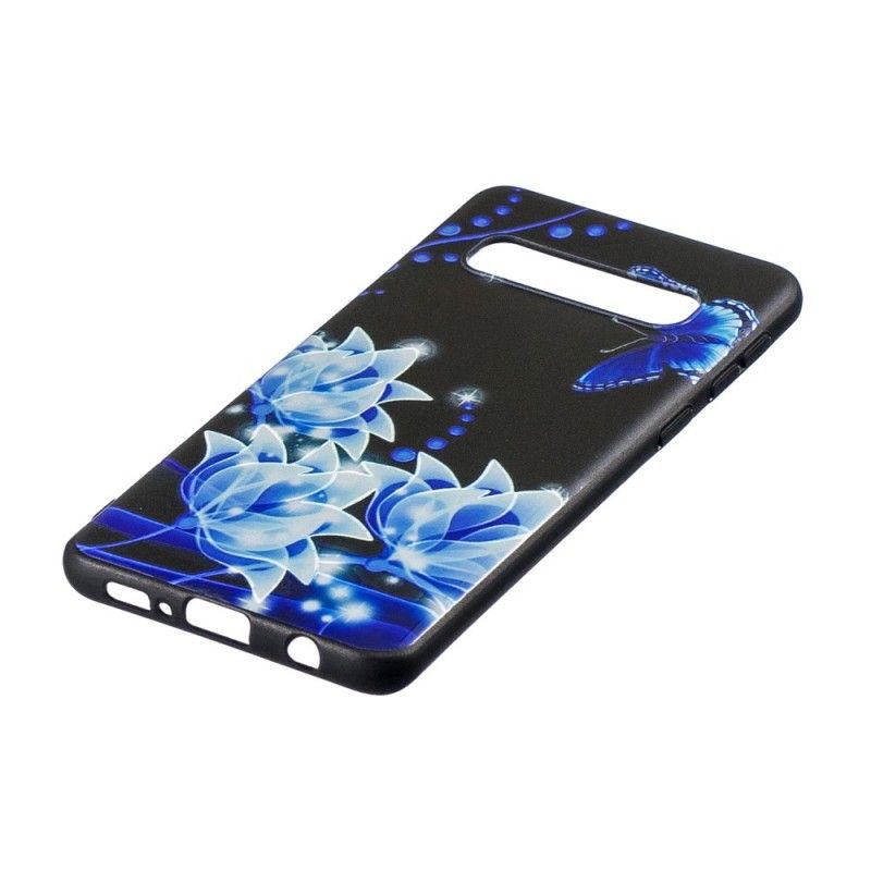 Coque Samsung Galaxy S10 Papillon Et Fleurs Bleus