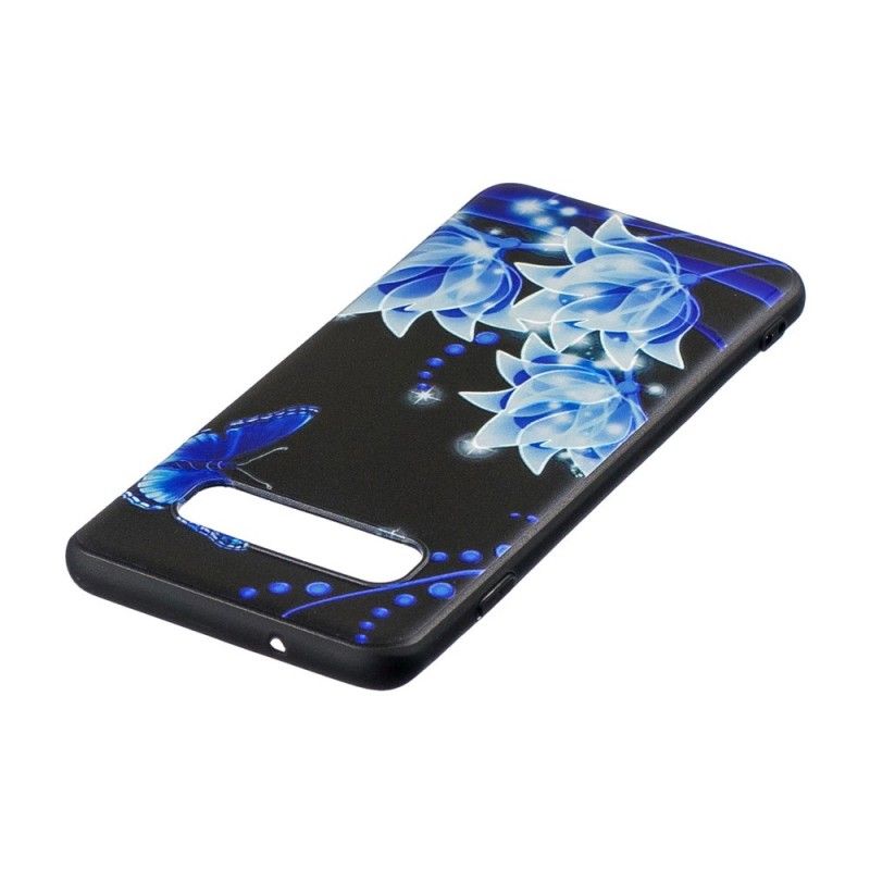 Coque Samsung Galaxy S10 Papillon Et Fleurs Bleus