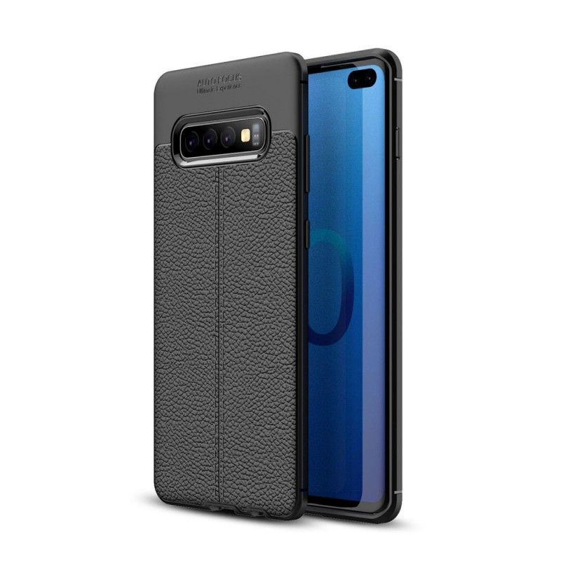 Coque Samsung Galaxy S10 Plus Effet Cuir Litchi Double Line