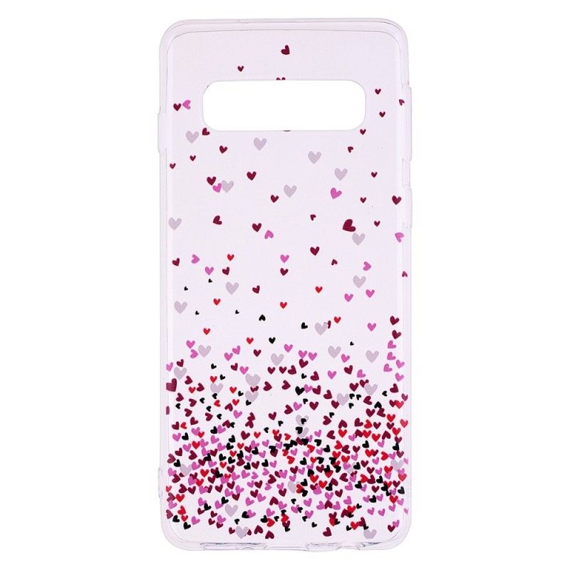 Coque Samsung Galaxy S10 Plus Transparente Multiples Coeurs Rouges