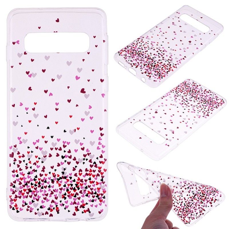 Coque Samsung Galaxy S10 Plus Transparente Multiples Coeurs Rouges