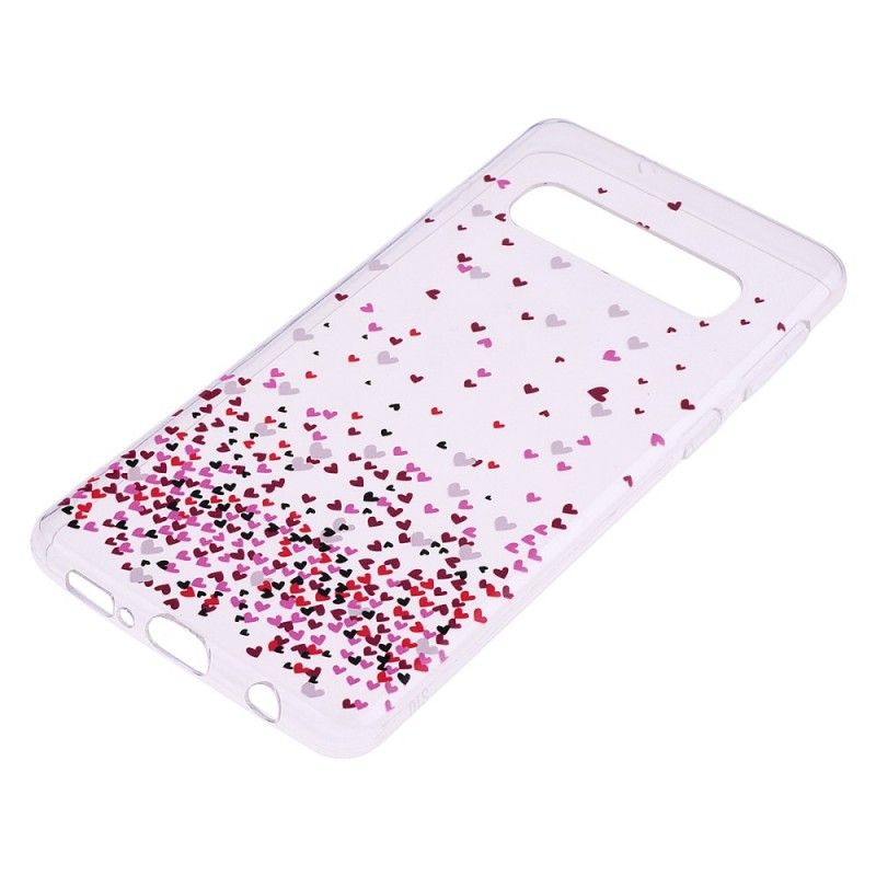 Coque Samsung Galaxy S10 Plus Transparente Multiples Coeurs Rouges