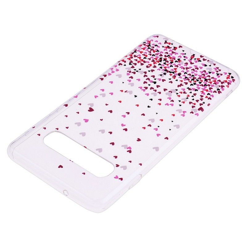 Coque Samsung Galaxy S10 Plus Transparente Multiples Coeurs Rouges