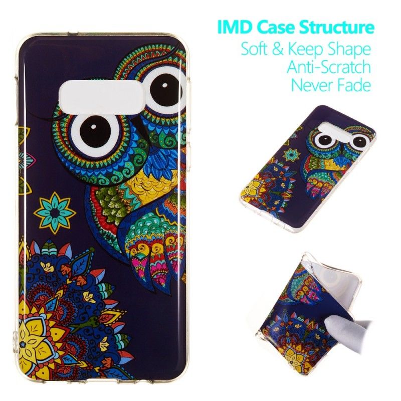 Coque Samsung Galaxy S10e Hibou Mandala Fluorescente