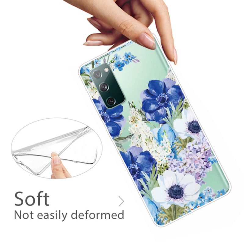 Coque Samsung Galaxy S20 Fe Transparente Fleurs Bleues Aquarelle