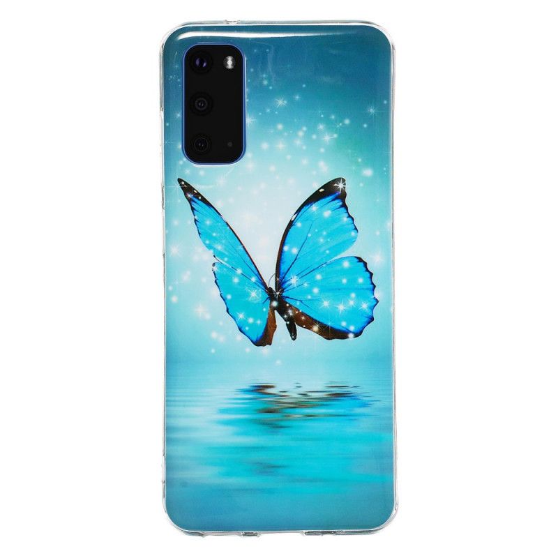 Coque Samsung Galaxy S20 Papillon Bleu Fluorescente