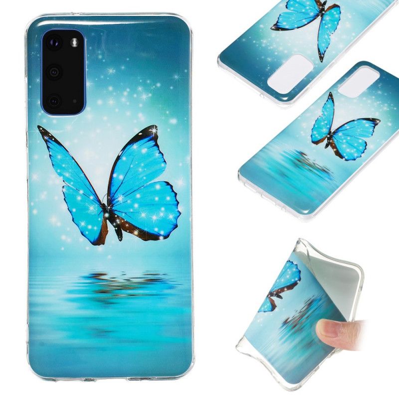 Coque Samsung Galaxy S20 Papillon Bleu Fluorescente