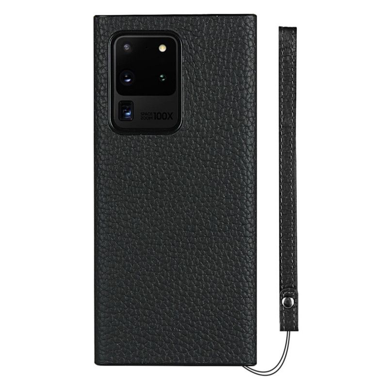 Coque Samsung Galaxy S20 Ultra Véritable Cuir Litchi Avec Lanière