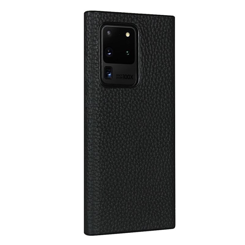 Coque Samsung Galaxy S20 Ultra Véritable Cuir Litchi Avec Lanière