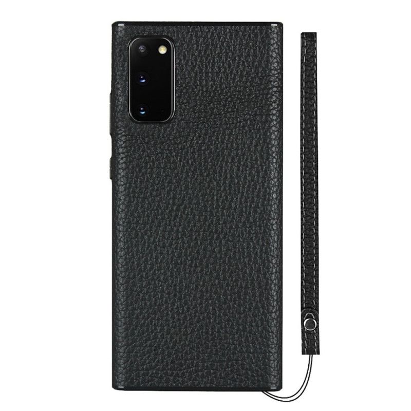 Coque Samsung Galaxy S20 Véritable Cuir Litchi Avec Lanière