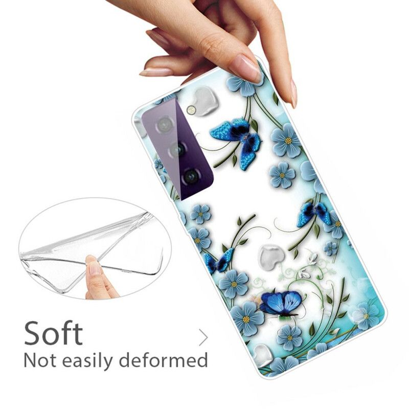 Coque Samsung Galaxy S21 FE Papillons Et Fleurs Rétros