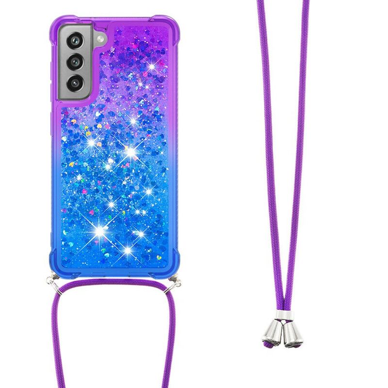 Coque Samsung Galaxy S21 FE Silicone Paillettes Et Cordon