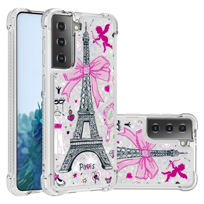 Coque Samsung Galaxy S21 Plus 5g La Tour Eiffel Paillettes