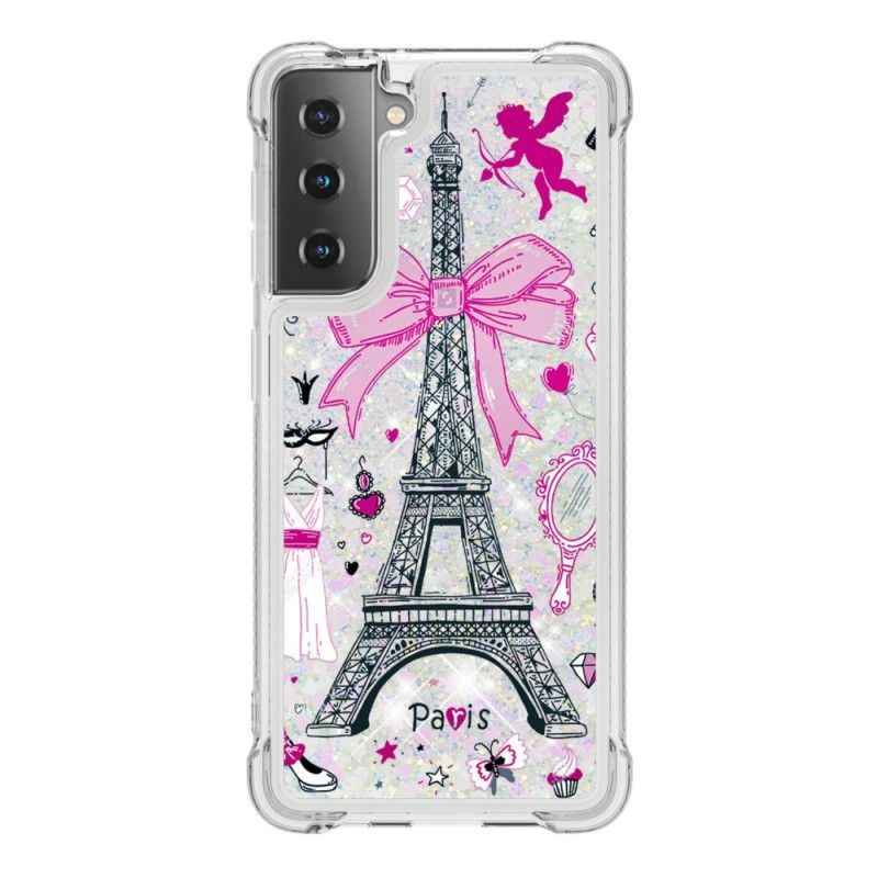 Coque Samsung Galaxy S21 Plus 5g La Tour Eiffel Paillettes