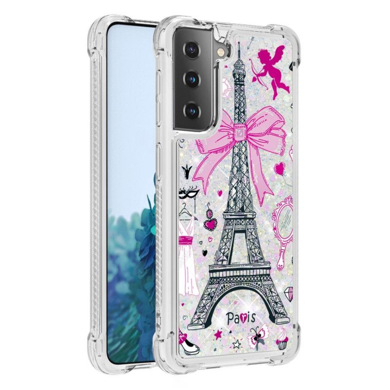 Coque Samsung Galaxy S21 Plus 5g La Tour Eiffel Paillettes