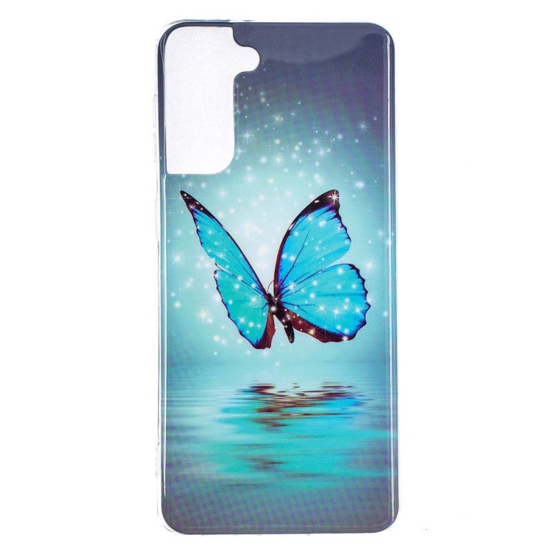 Coque Samsung Galaxy S21 Plus 5g Papillon Bleu Fluorescente