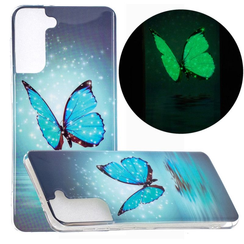 Coque Samsung Galaxy S21 Plus 5g Papillon Bleu Fluorescente