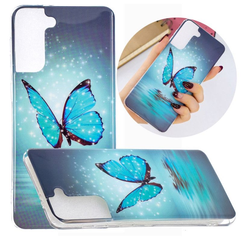 Coque Samsung Galaxy S21 Plus 5g Papillon Bleu Fluorescente