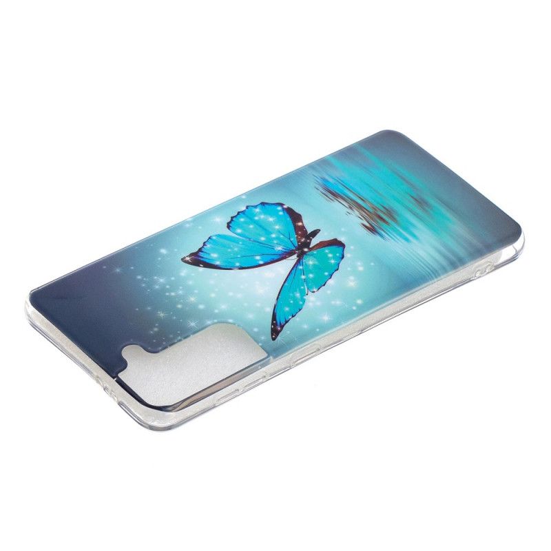 Coque Samsung Galaxy S21 Plus 5g Papillon Bleu Fluorescente