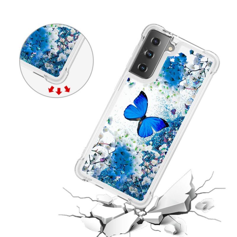 Coque Samsung Galaxy S21 Plus 5g Papillons Bleus Paillettes