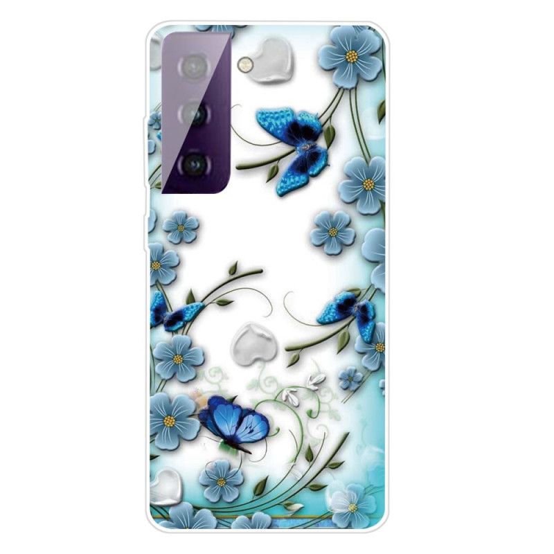 Coque Samsung Galaxy S21 Plus 5g Papillons Et Fleurs Rétros
