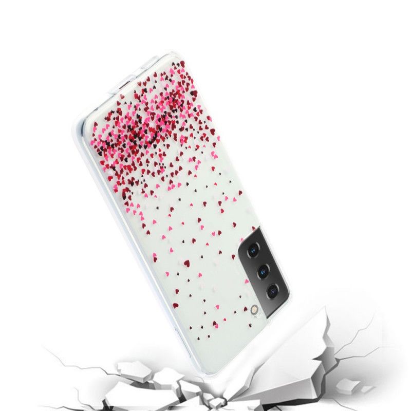 Coque Samsung Galaxy S21 Plus 5g Transparente Multiples Coeurs Rouges