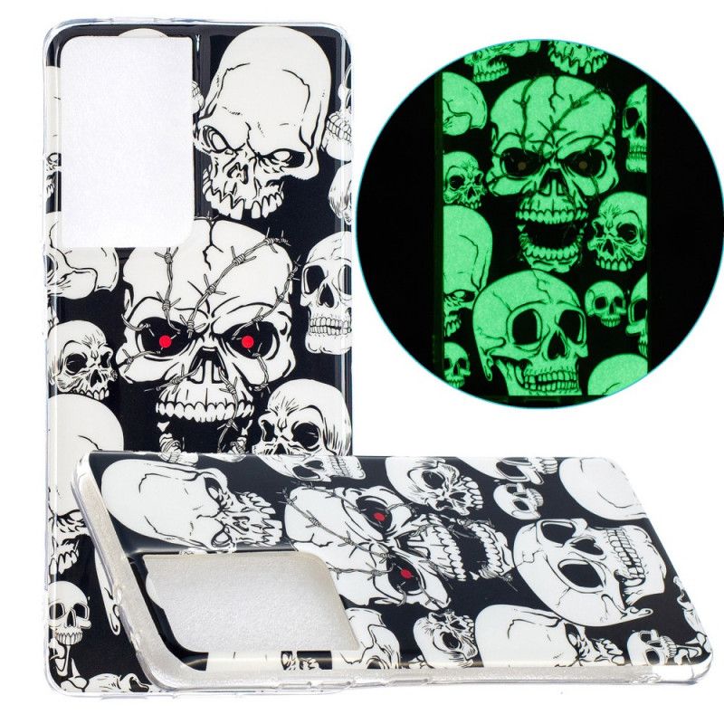 Coque Samsung Galaxy S21 Ultra 5g Attention Têtes De Mort Fluorescente