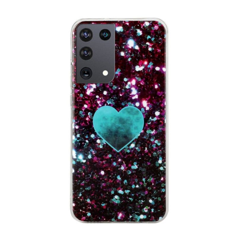 Coque Samsung Galaxy S21 Ultra 5g Coeur Marbre Paillettes