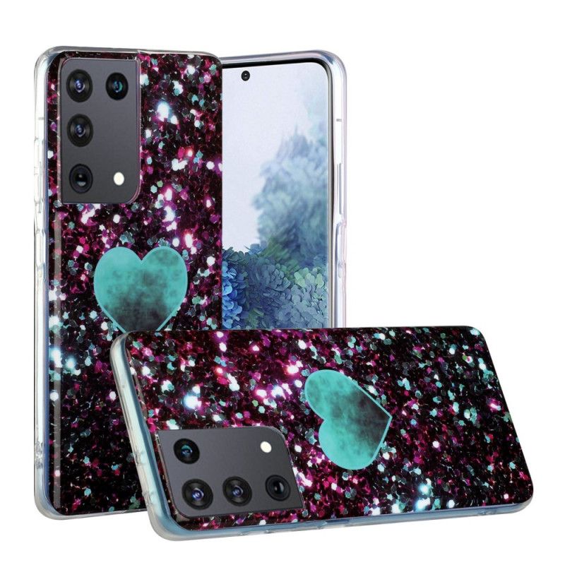 Coque Samsung Galaxy S21 Ultra 5g Coeur Marbre Paillettes