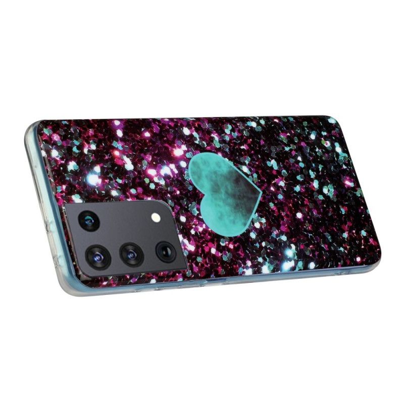 Coque Samsung Galaxy S21 Ultra 5g Coeur Marbre Paillettes