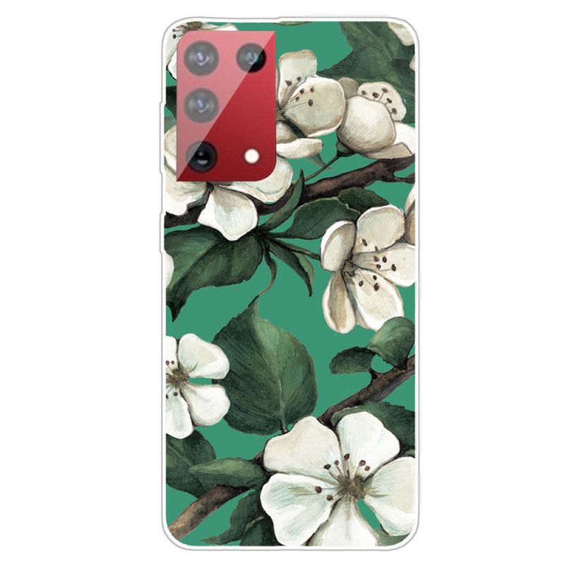 Coque Samsung Galaxy S21 Ultra 5g Fleurs Blanches Peintes