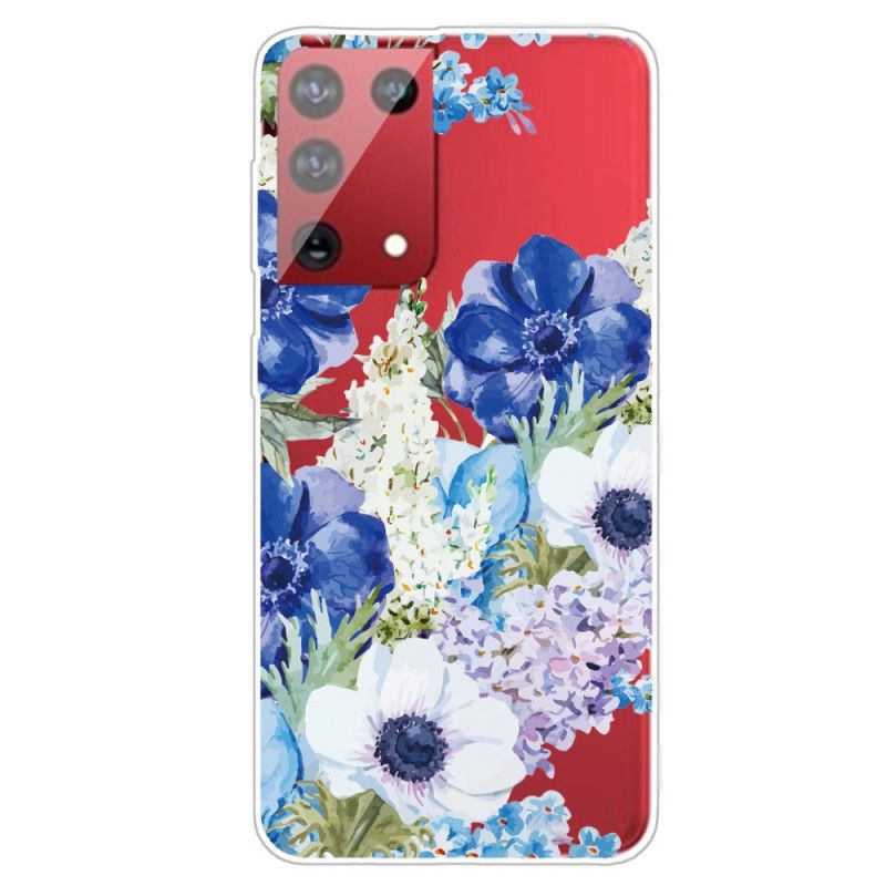 Coque Samsung Galaxy S21 Ultra 5g Fleurs Bleues Aquarelle